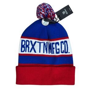 Brixton Brxtn Mfg Co Logo Pom Beanie One Size Blue Red White NEW Hat